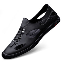 Men's Leather Twist Sandals Lightweight Rubber Sole Slides Slippers