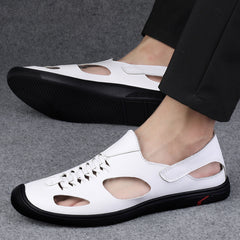 Men's Leather Twist Sandals Lightweight Rubber Sole Slides Slippers