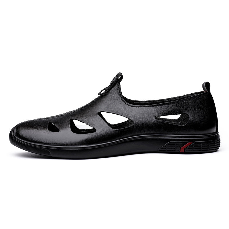 Men's Leather Sandals Lightweight Shoes Rubber Sole Casual Closed Toe