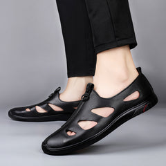Men's Leather Sandals Lightweight Shoes Rubber Sole Casual Closed Toe
