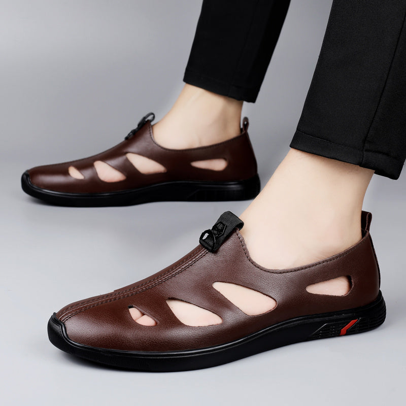 Men's Leather Sandals Lightweight Shoes Rubber Sole Casual Closed Toe