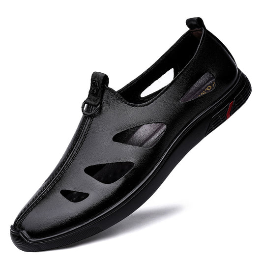Men's Leather Sandals Lightweight Shoes Rubber Sole Casual Closed Toe