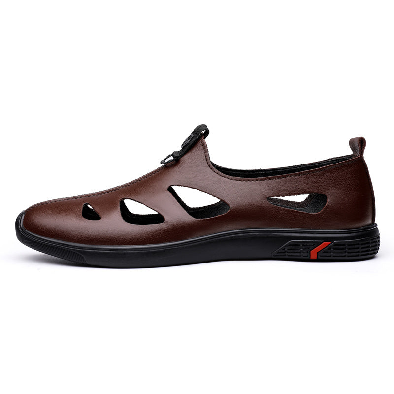 Men's Leather Sandals Lightweight Shoes Rubber Sole Casual Closed Toe