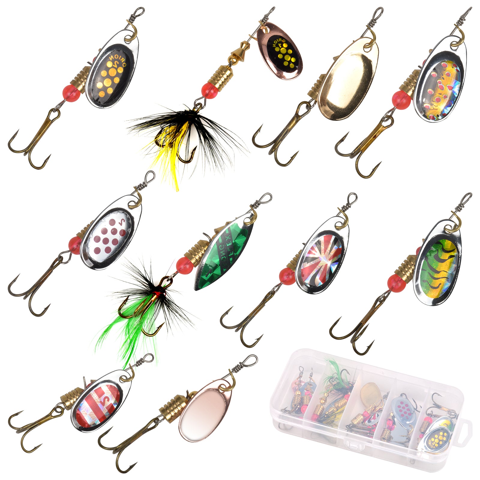 10pcs Fishing Spinners & Lures Kit Trout Pike Perch Bass Salmon