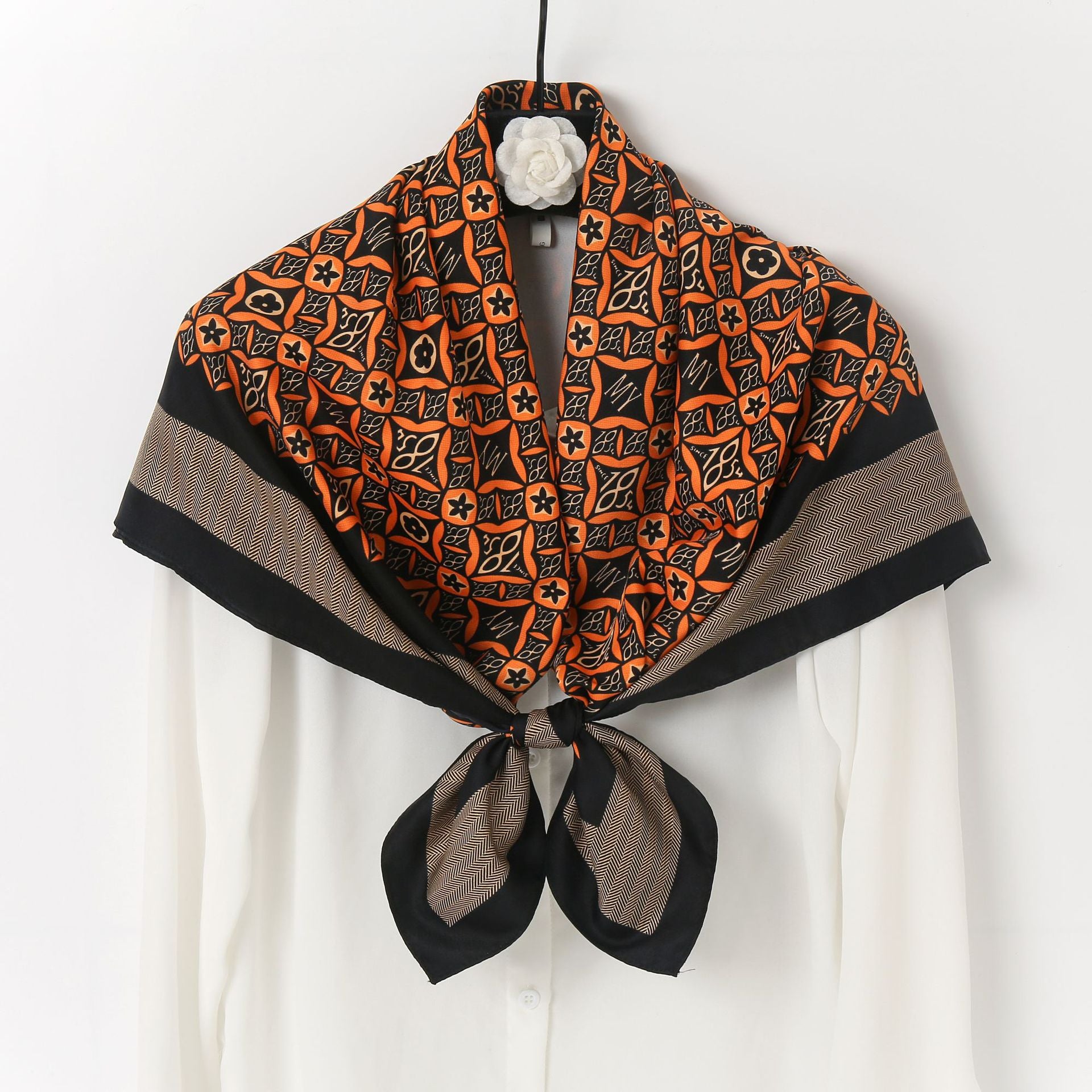 Dark Turban Classical Full Print Silk Scarf Women Wrap Accessories