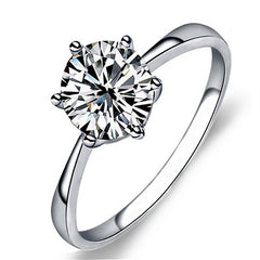 6 Prong Zircon Women's Ring Silver Plated Wedding Engagement Jewelry