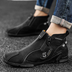 Men's Lightweight Casual Boots Zipper Flat Shoes