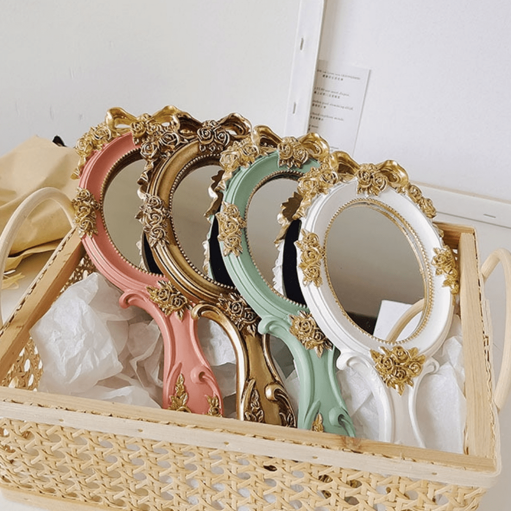 Handheld Mirror Vanity Makeup Mirror Travel Princess Metal Cosmetic Mirror