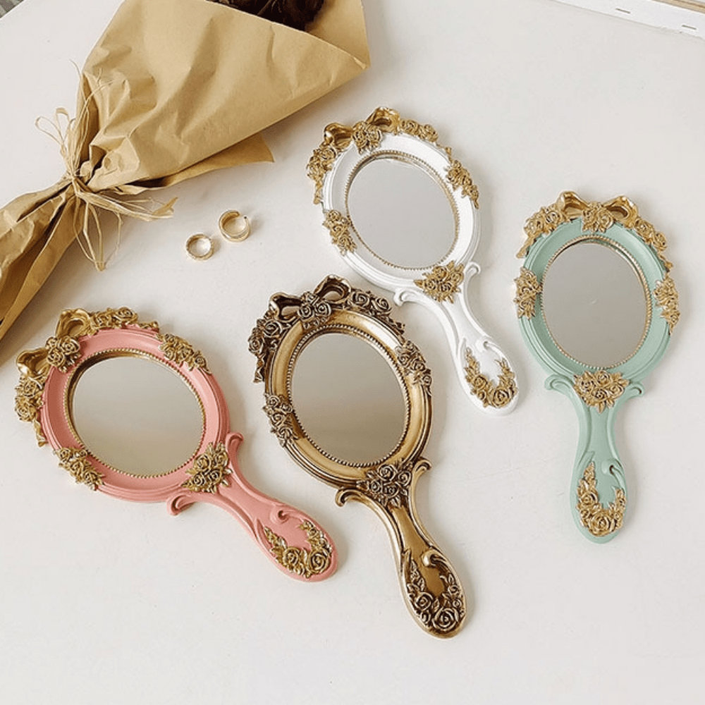 Handheld Mirror Vanity Makeup Mirror Travel Princess Metal Cosmetic Mirror
