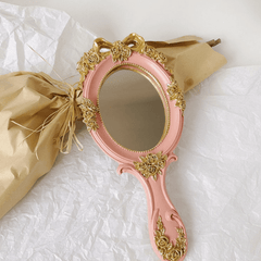 Handheld Mirror Vanity Makeup Mirror Travel Princess Metal Cosmetic Mirror