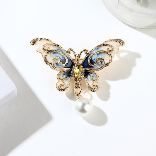 Vintage Butterfly Insect Brooch Pin Crystal Enamel Decoration