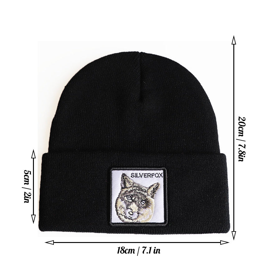 Animal Embroidery Patch Beanies Solid Knit Hat Hip Hop Warm Beanie Cap
