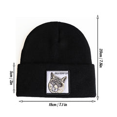 Animal Embroidery Patch Beanies Solid Knit Hat Hip Hop Warm Beanie Cap