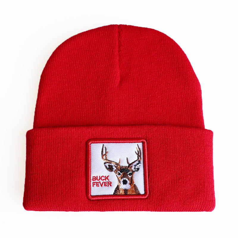 Animal Embroidery Patch Beanies Solid Knit Hat Hip Hop Warm Beanie Cap