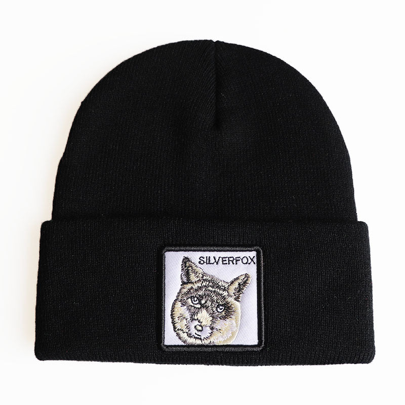 Animal Embroidery Patch Beanies Solid Knit Hat Hip Hop Warm Beanie Cap