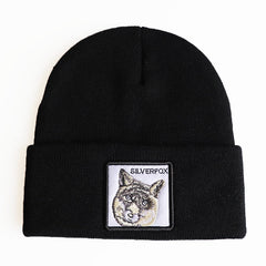 Animal Embroidery Patch Beanies Solid Knit Hat Hip Hop Warm Beanie Cap