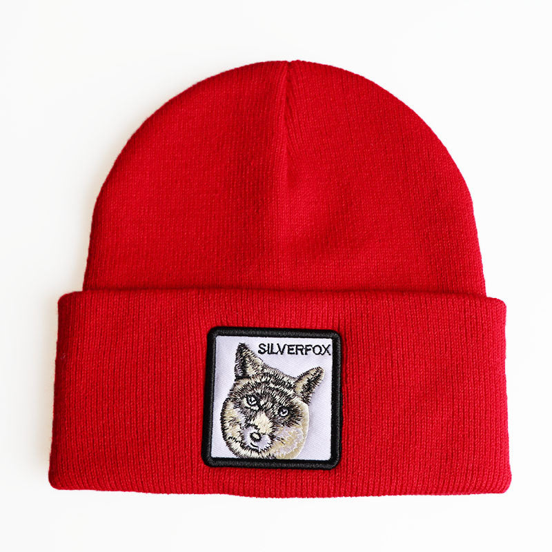 Animal Embroidery Patch Beanies Solid Knit Hat Hip Hop Warm Beanie Cap