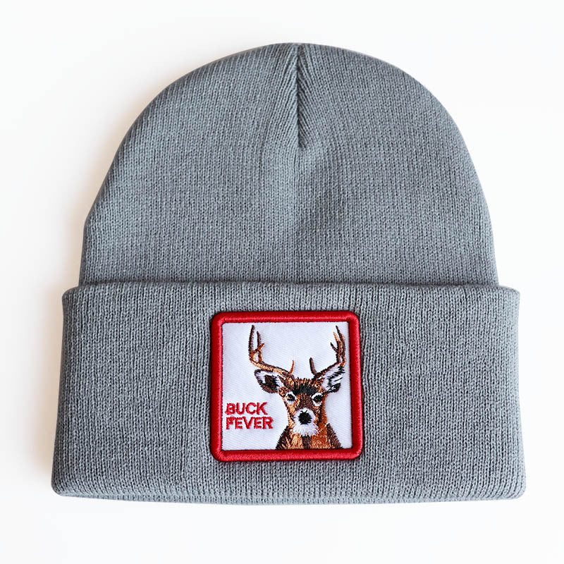 Animal Embroidery Patch Beanies Solid Knit Hat Hip Hop Warm Beanie Cap