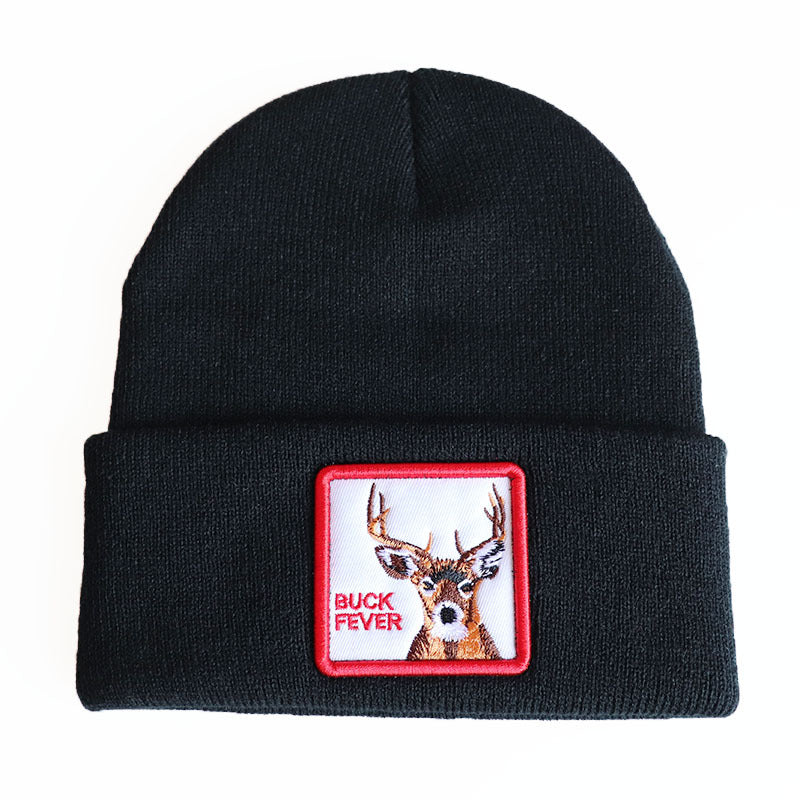 Animal Embroidery Patch Beanies Solid Knit Hat Hip Hop Warm Beanie Cap