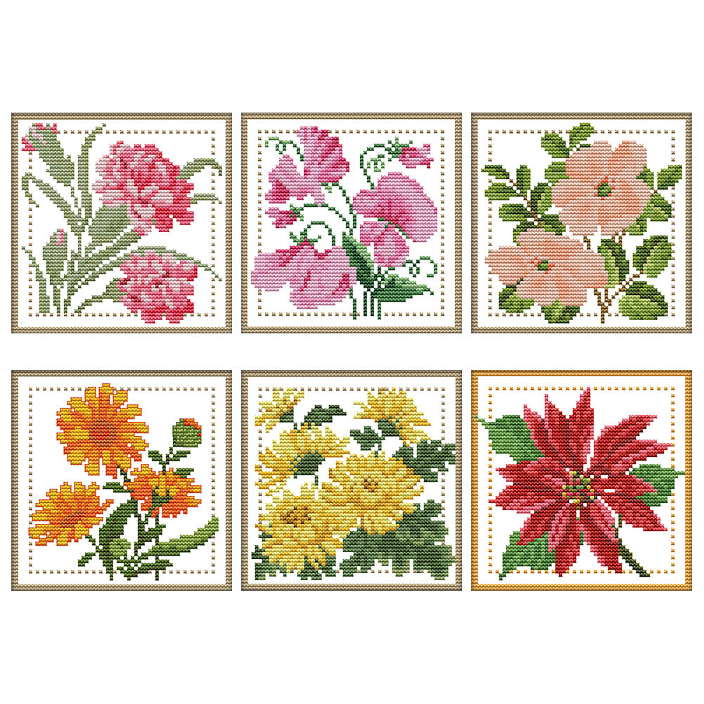 Stamped Flower Series Cross Stitch 11CT Cotton Thread Printed Embroidery