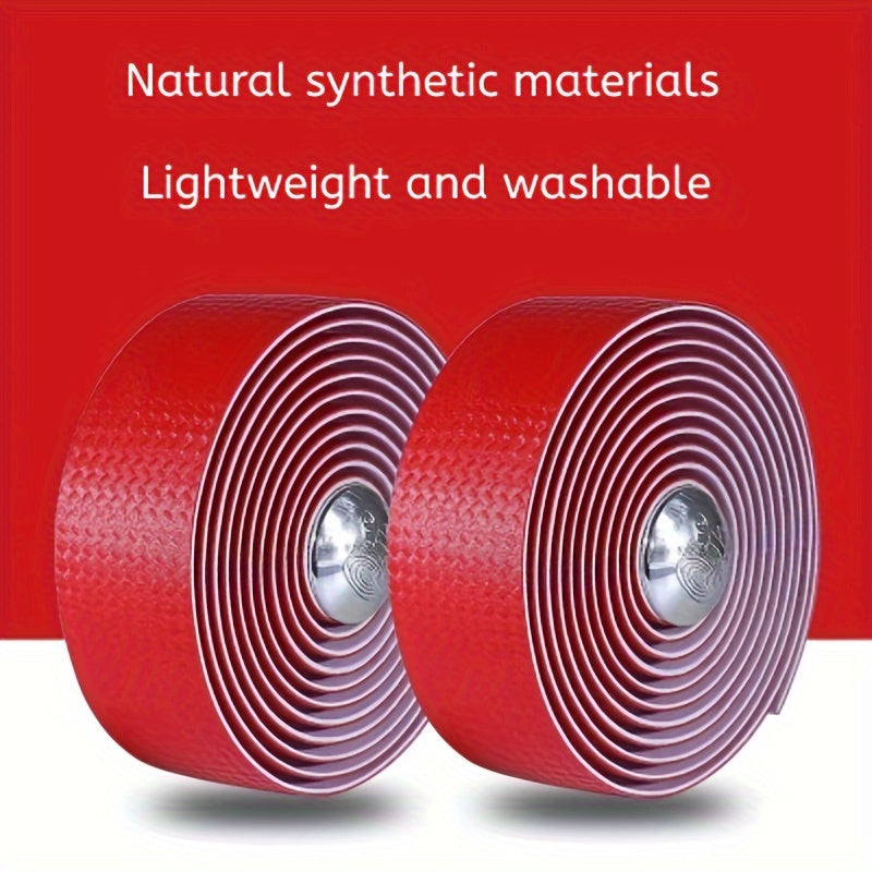 Bike Handlebar Tape Set Red Carbon Pattern Anti Slip Sweat Absorption Breathable