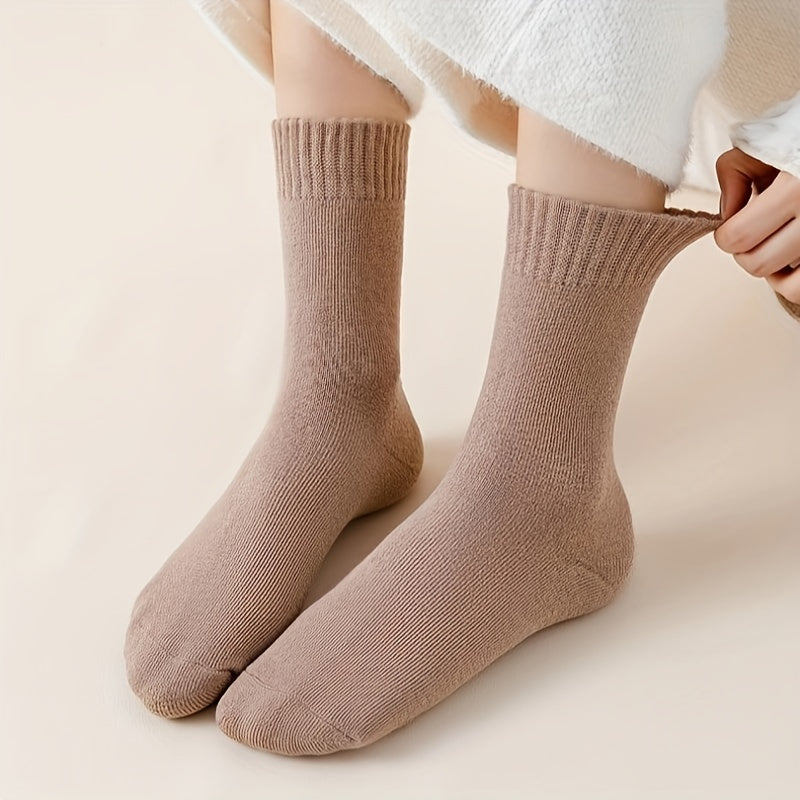 5 Pairs Women's Solid Mid Tube Socks Warm & Comfy Stockings & Hosiery
