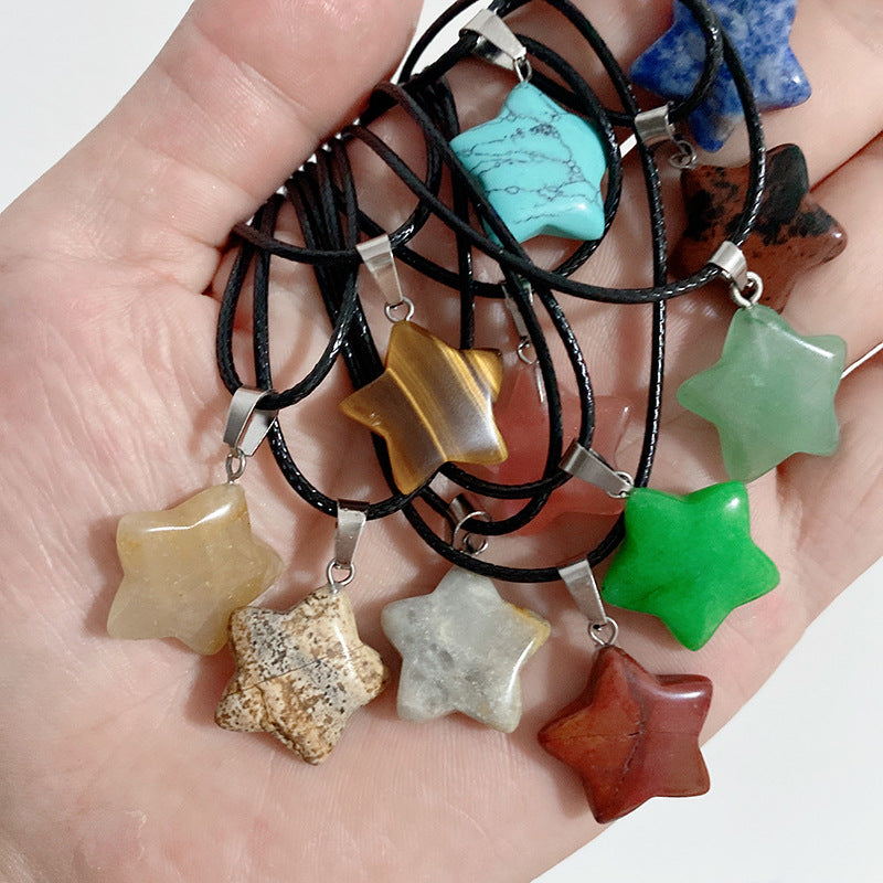 Quartz Stone Pendant Necklace with Five-point Star Shape