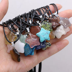 Quartz Stone Pendant Necklace with Five-point Star Shape