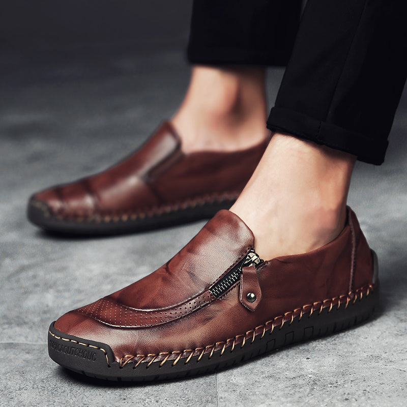 Men's Casual Loafer Shoes Lightweight Zipper Outdoor Flat Footwear