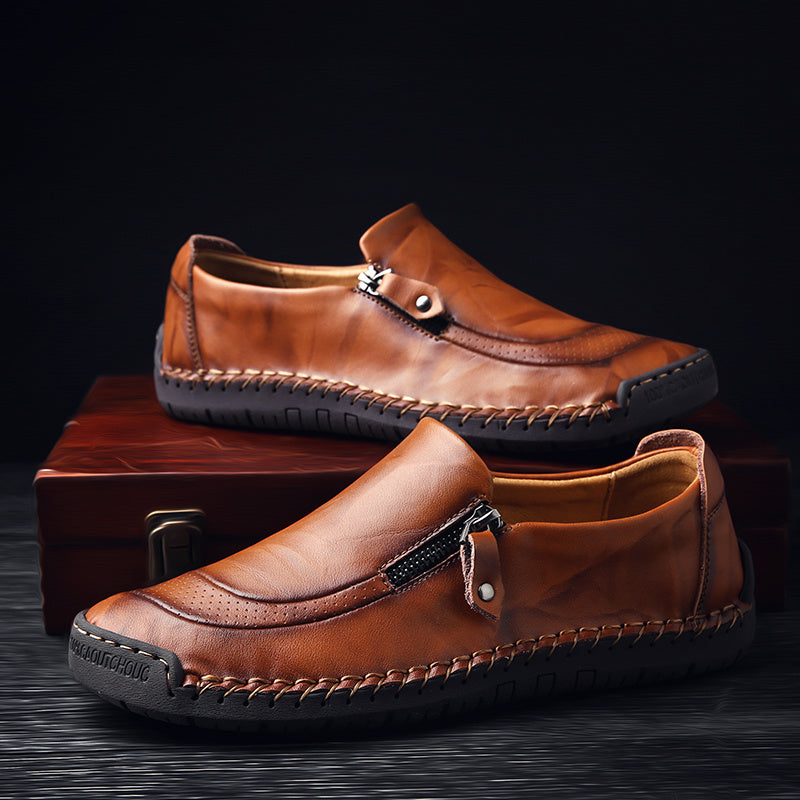 Men's Casual Loafer Shoes Lightweight Zipper Outdoor Flat Footwear
