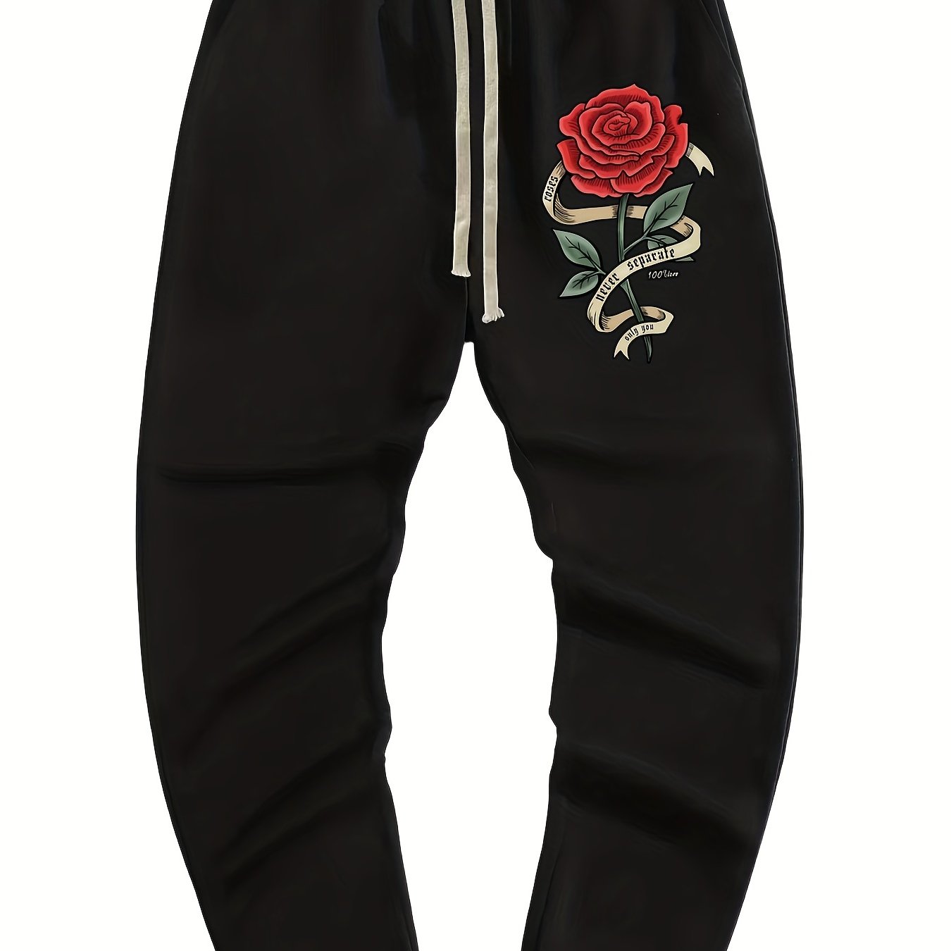 Rose Pattern Joggers Men s Casual Loose Fit Drawstring Pants