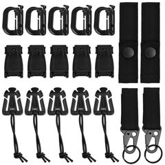 19pcs Molle Strap Attachments Set D Ring Carabiner Hooks Nylon Buckle
