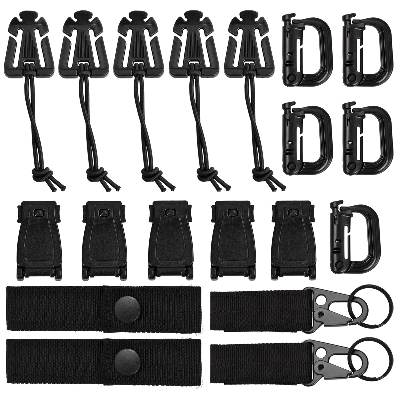 19pcs Molle Strap Attachments Set D Ring Carabiner Hooks Nylon Buckle