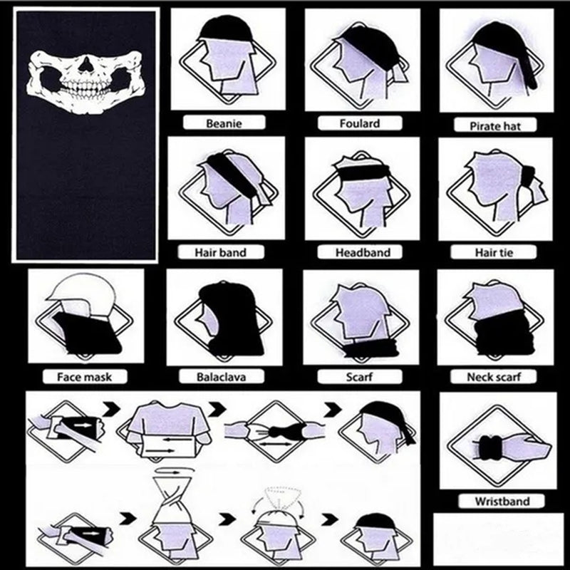 Skull Bandana Face Mask 3D Magic Scarf UV Protection