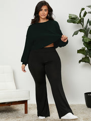 Ribbed Lantern Sleeve Crop Knit Top