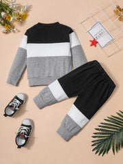 2pcs Boys BRO Print Block Pullover Sweatshirt & Jogger Pants Set