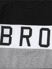 2pcs Boys BRO Print Block Pullover Sweatshirt & Jogger Pants Set