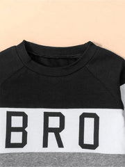 2pcs Boys BRO Print Block Pullover Sweatshirt & Jogger Pants Set