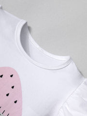 3pc Girls Watermelon Print T shirt & Polka Dot Shorts Set