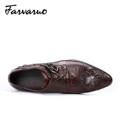 Crocodile Print Monk Strap Oxford Shoes for Men