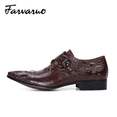 Crocodile Print Monk Strap Oxford Shoes for Men