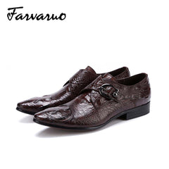 Crocodile Print Monk Strap Oxford Shoes for Men