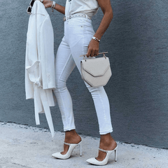 Faux Pearl High Heel Sandals Pointed Toe Stiletto