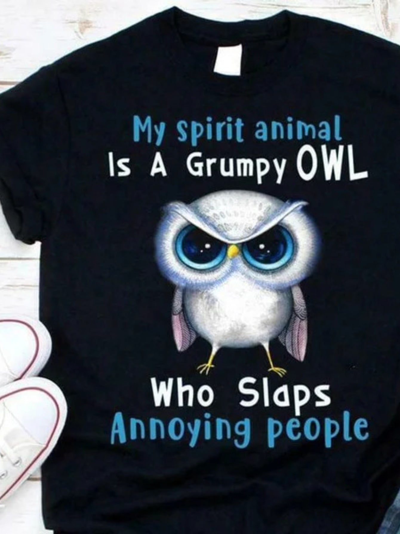 Cartoon Owl & Letter Short Sleeve T shirts O neck Summer Stretchy Tops Women