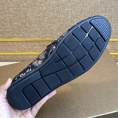 Men's Leather Bit Loafer Shoes Flower Print Slip On Shoes