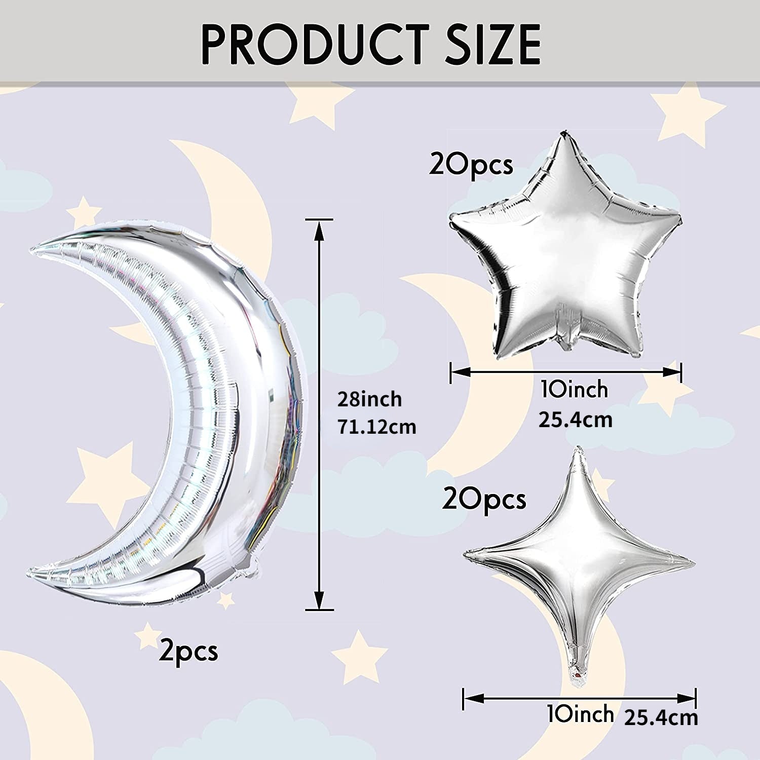 42Pcs Moon & Star Foil Balloons for Graduation Baby Shower Wedding