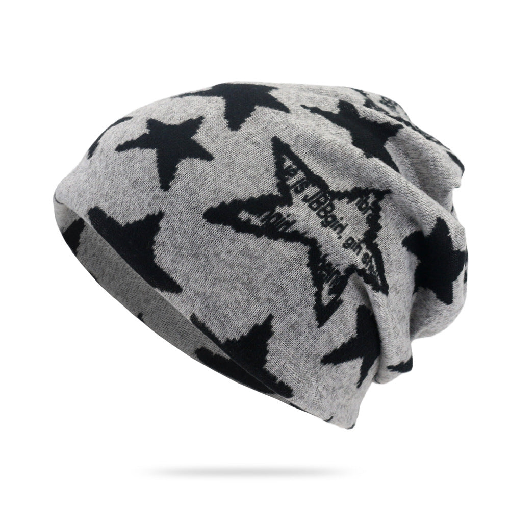 Men's Baggy Soft Slouchy Beanie Hat Stars Pattern Stretch Knitted Hat