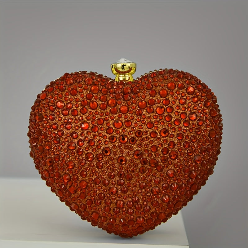 Red Crystal Clutch Wallet Heart Shape Gemstone Party Shoulder Bag