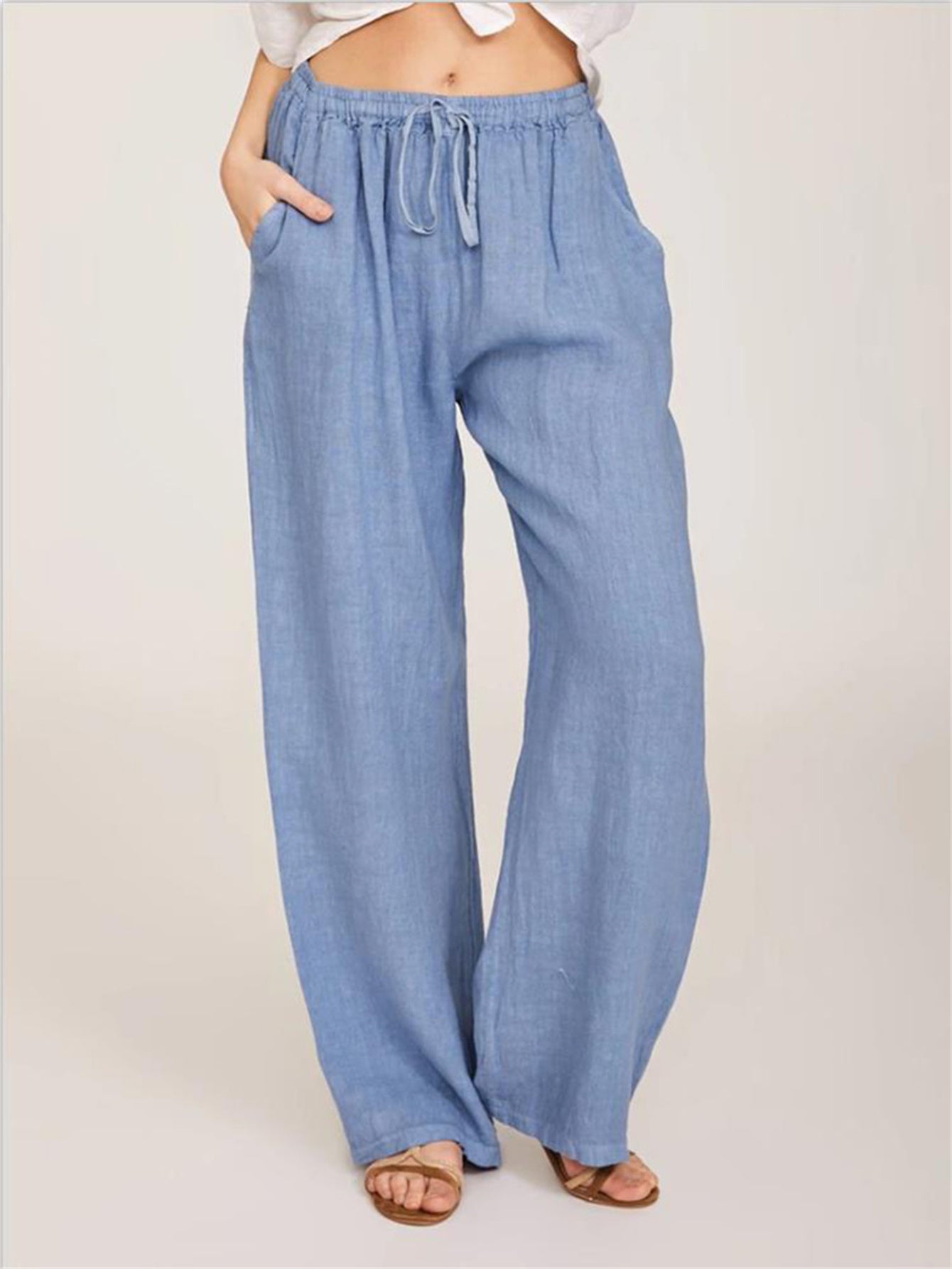 Drawstring Wide Leg Pants Solid Palazzo Pants Women's Clothing