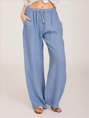 Drawstring Wide Leg Pants Solid Palazzo Pants Women's Clothing